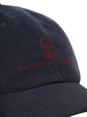 Brunello Cucinelli Diagonal Line, wełna i jedwabna czapka baseballowa z haftowanym logo