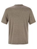 Brunello Cucinelli Crew Neck T -Shirt in Leinen und Baumwolltrikot mit Kunstschichtung