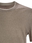Brunello Cucinelli Crew Neck T -Shirt in Leinen und Baumwolltrikot mit Kunstschichtung