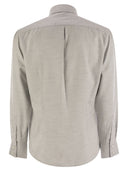 Brunello Cucinelli Slim Fit Stretch Cotton Flannel Chevron Shirt With French Collar
