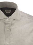 Brunello Cucinelli Slim Fit Stretch Cotton Flannel Chevron Shirt With French Collar