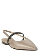 Brunello Cucinelli Open Lamé Calfskin Flats With Shiny Strap