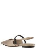 Brunello Cucinelli Open Lamé Calfskin Flats With Shiny Strap