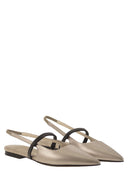 Brunello Cucinelli Open Lamé Calfskin Flats With Shiny Strap