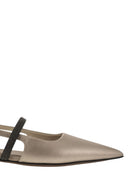 Brunello Cucinelli Open Lamé Calfskin Flats With Shiny Strap