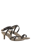Brunello Cucinelli Suede City Heels With Precious Straps