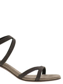 Brunello Cucinelli Suede City Heels With Precious Straps