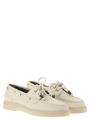 Brunello Cucinelli Penny Loafer Sail in Camoscio Con Shiny Aglets