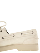 Brunello Cucinelli Penny Loafer Sail in Camoscio Con Shiny Aglets