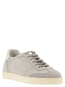 Brunello Cucinelli Cotton Knit, Washed Suede And Soft Calfskin Trainers