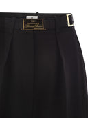 Elisabetta Franchi Straight Crepe Trousers With Pockets And Belt