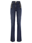 Elisabetta Franchi Stretch Cotton Flared Jeans With Side Button Fastening