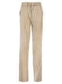 Antonelli Firenze Pinstriped Slim Fit Trousers In Mélange Linen
