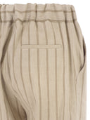 Antonelli Firenze Pinstriped Slim Fit Trousers In Mélange Linen