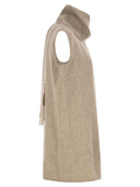 Fabiana Filippi Long Gilet With Integrated Scarf Collar In Wool And Polyamide
