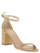 Stuart Weitzman – Glänzende Ledersandalen mit Blockabsatz