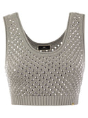 Elisabetta Franchi Cotton Mesh Top With Rhinestones