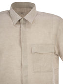 Pt Torino Short Sleeved Linen Shirt In Natural Fabric