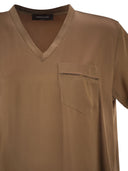 Fabiana Filippi V Neck Satin Top With Elegant Pocket