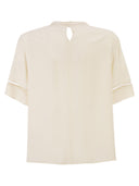 Fabiana Filippi Short Sleeved Silk Satin Blouse With Transparent Inserts
