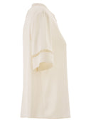 Fabiana Filippi Short Sleeved Silk Satin Blouse With Transparent Inserts