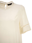 Fabiana Filippi Short Sleeved Silk Satin Blouse With Transparent Inserts
