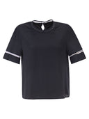Kurzärmlige Bluse aus Seidensatin von Fabiana Filippi mit transparenten Einsätzen