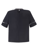Kurzärmlige Bluse aus Seidensatin von Fabiana Filippi mit transparenten Einsätzen