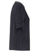 Kurzärmlige Bluse aus Seidensatin von Fabiana Filippi mit transparenten Einsätzen