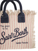 Mc2 Saint Barth Gestreifte Minitasche aus Baumwolle mit kontrastierenden Griffen und Schultergurt