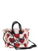 Mc2 Saint Barth Vanity Mini Cotton Canvas Bag With Hearts Pattern