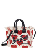 Mc2 Saint Barth Vanity Mini Cotton Canvas Bag With Hearts Pattern