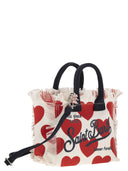 Mc2 Saint Barth Vanity Mini Cotton Canvas Bag With Hearts Pattern