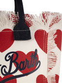 Mc2 Saint Barth Vanity Mini Cotton Canvas Bag With Hearts Pattern