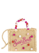 Mc2 Saint Barth Woven Mini Bag With Decorative Beads And Embroidered Logo