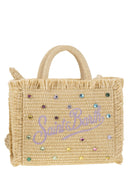Mc2 Saint Barth Vanity Mini Straw Effect Bag With Rhinestone Decorations