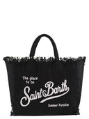 Mc2 Saint Barth Cotton Canvas Tote Bag With Saint Barth Logo And Fringed Trims