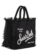 Mc2 Saint Barth Cotton Canvas Tote Bag With Saint Barth Logo And Fringed Trims