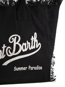 Mc2 Saint Barth Cotton Canvas Tote Bag With Saint Barth Logo And Fringed Trims