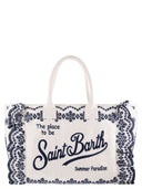Mc2 Saint Barth Cotton Canvas Beach Tote Bag With Bandana Print And Ruffles