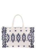 Mc2 Saint Barth Cotton Canvas Beach Tote Bag With Bandana Print And Ruffles