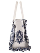 Mc2 Saint Barth Cotton Canvas Beach Tote Bag With Bandana Print And Ruffles