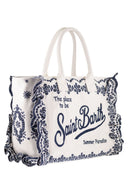 Mc2 Saint Barth Cotton Canvas Beach Tote Bag With Bandana Print And Ruffles