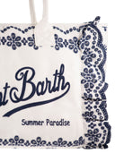 Mc2 Saint Barth Cotton Canvas Beach Tote Bag With Bandana Print And Ruffles