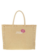 Mc2 Saint Barth Vanity Straw Effect Shoulder Bag With Applied Flowers