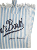 Mc2 Saint Barth – Strandtasche aus gestreiftem Leinen mit aufgedrucktem Logo