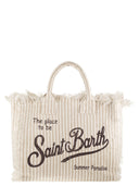 Mc2 Saint Barth – Strandtasche aus gestreiftem Leinen mit aufgedrucktem Logo