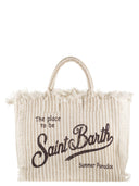 Mc2 Saint Barth – Strandtasche aus gestreiftem Leinen mit aufgedrucktem Logo