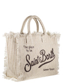 Mc2 Saint Barth – Strandtasche aus gestreiftem Leinen mit aufgedrucktem Logo