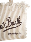 Mc2 Saint Barth – Strandtasche aus gestreiftem Leinen mit aufgedrucktem Logo